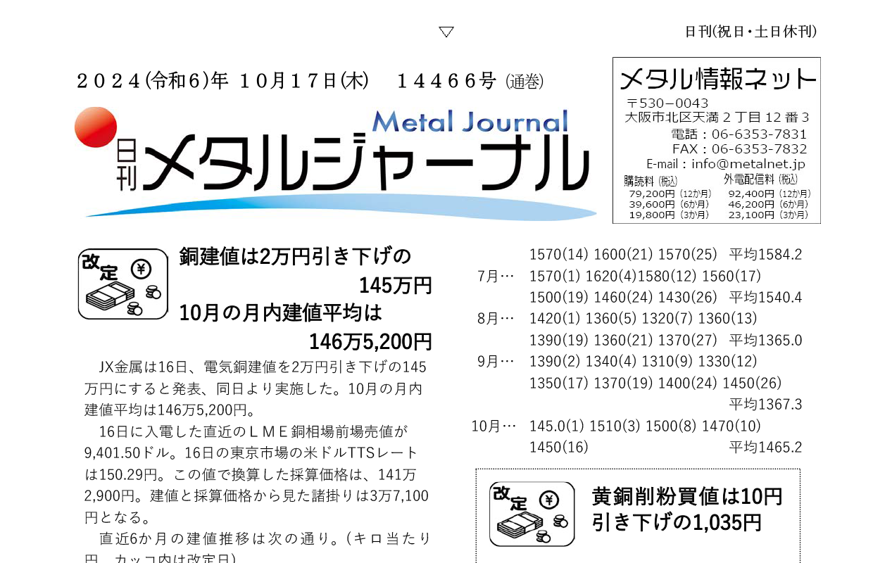 日刊メタルジャーナル10月17日号