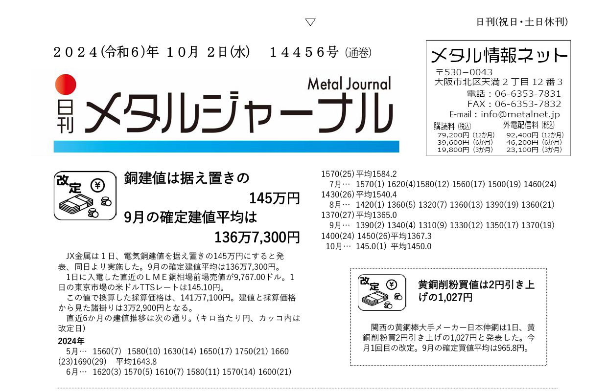 日刊メタルジャーナル10月02日号