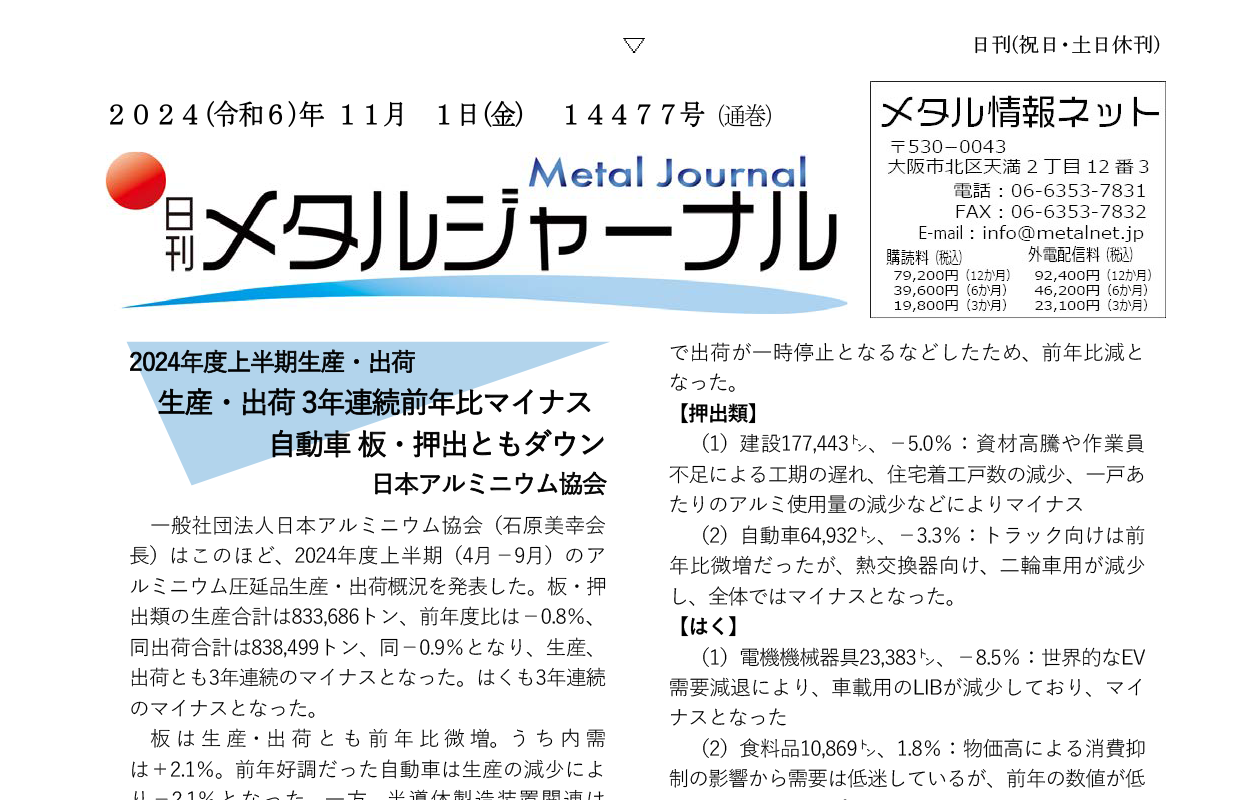 日刊メタルジャーナル11月01日号