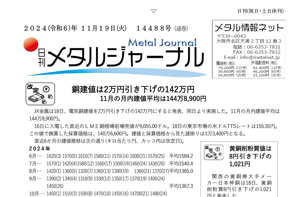 日刊メタルジャーナル11月19日号