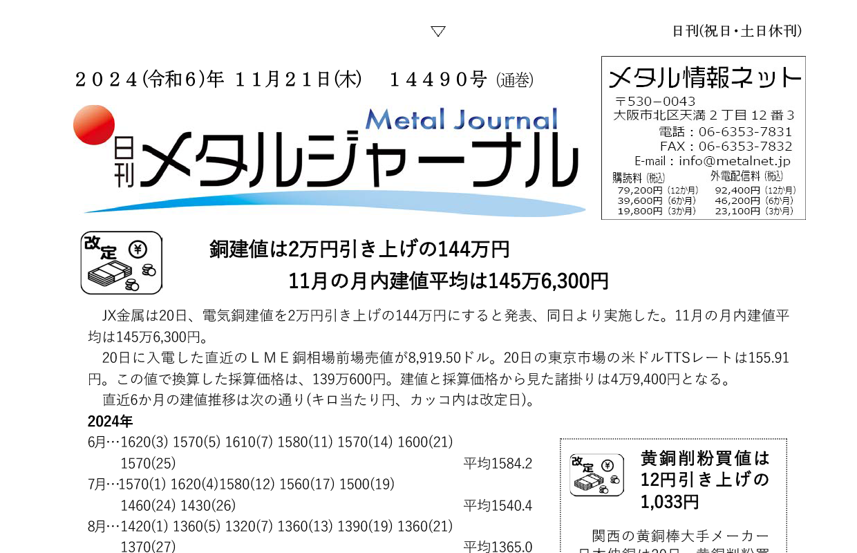 日刊メタルジャーナル11月21日号