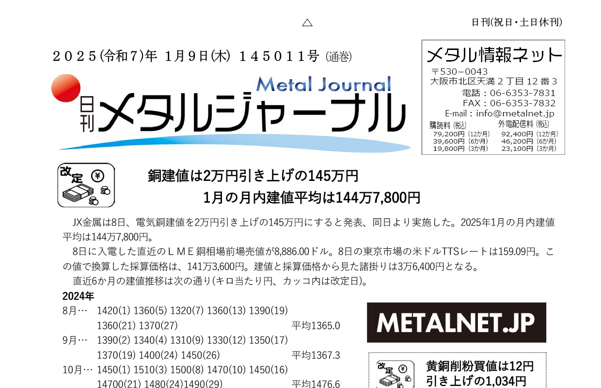 日刊メタルジャーナル1月9日号