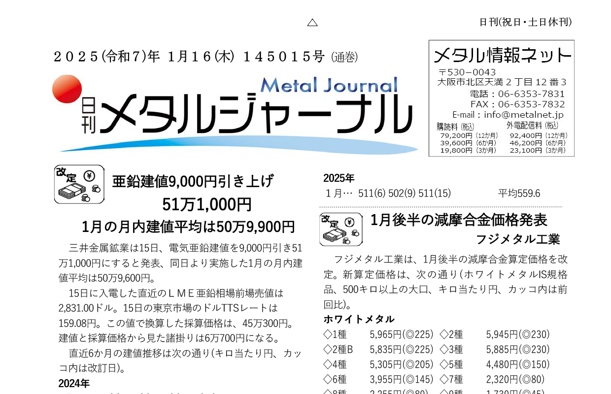 日刊メタルジャーナル1月16日号