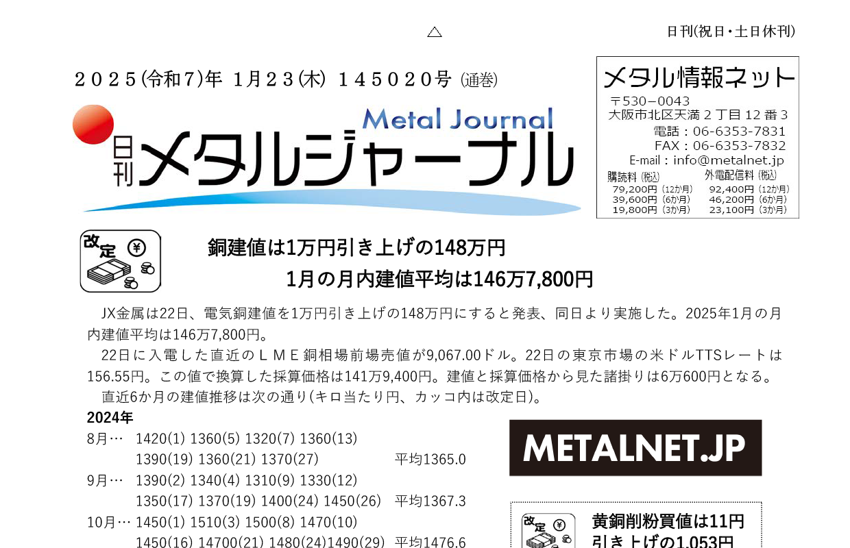 日刊メタルジャーナル1月23日号