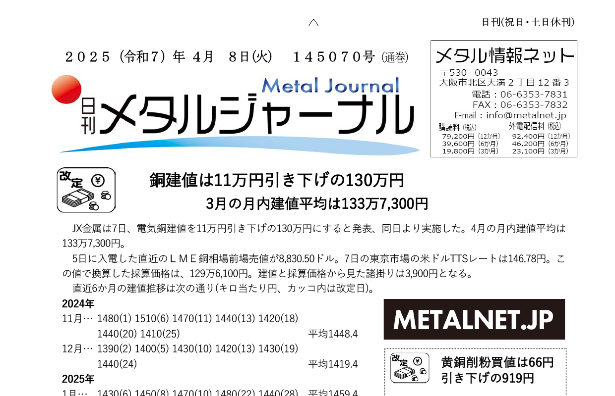 日刊メタルジャーナル4月8日号