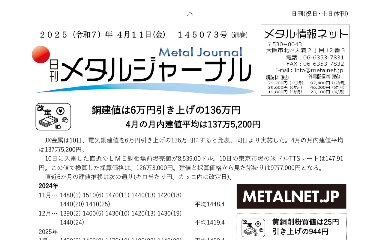 日刊メタルジャーナル4月11日号