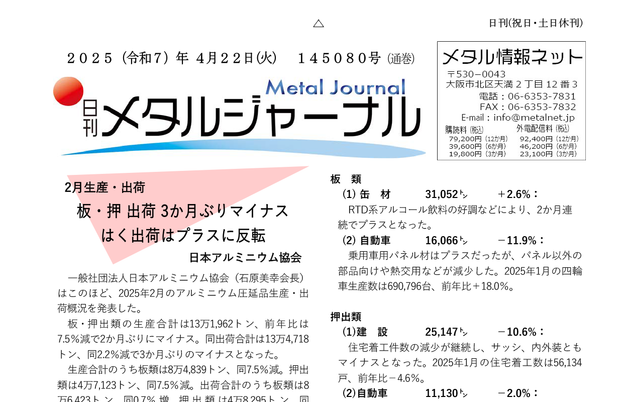 日刊メタルジャーナル4月22日号
