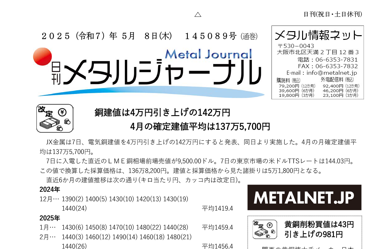 日刊メタルジャーナル5月8日号