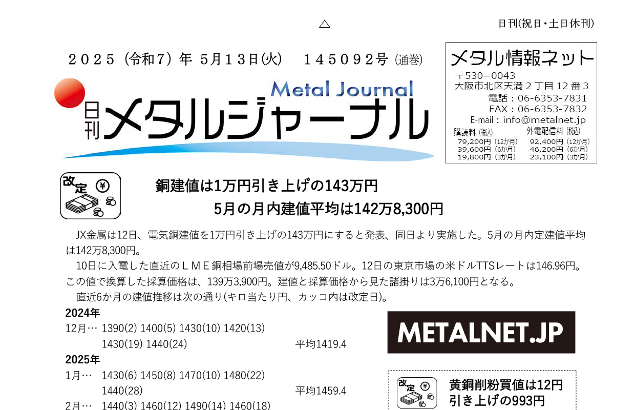 日刊メタルジャーナル5月13日号