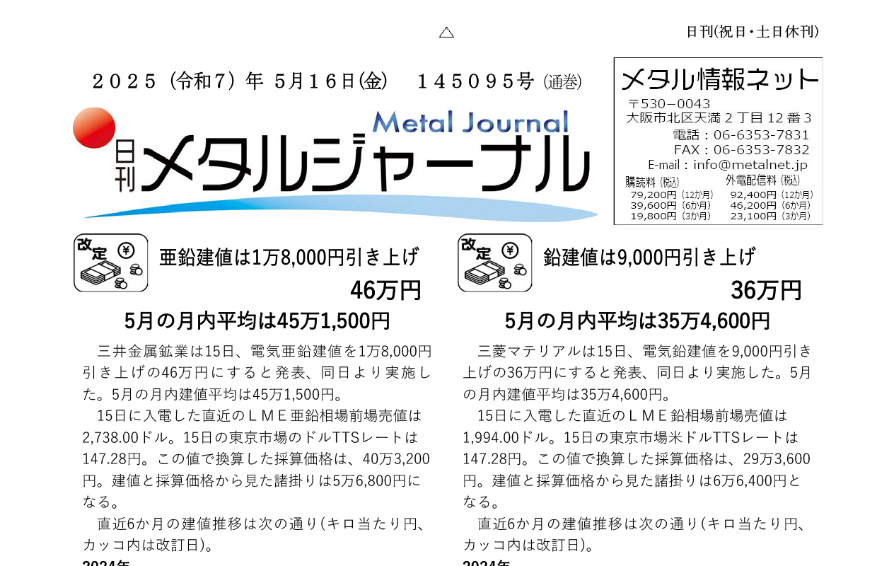 日刊メタルジャーナル5月16日号