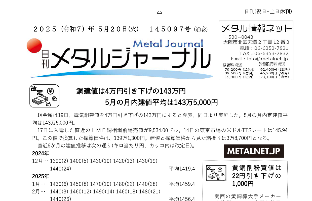 日刊メタルジャーナル5月20日号