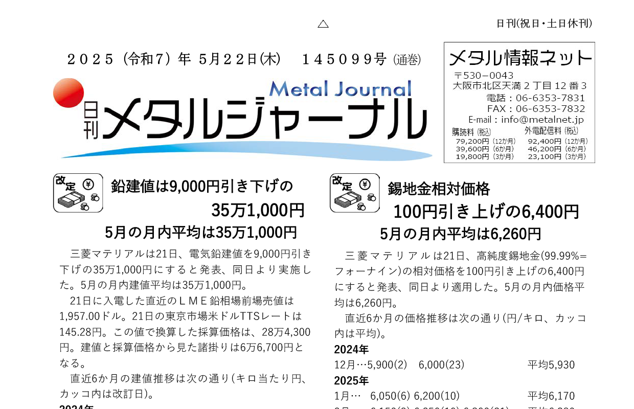 日刊メタルジャーナル5月22日号