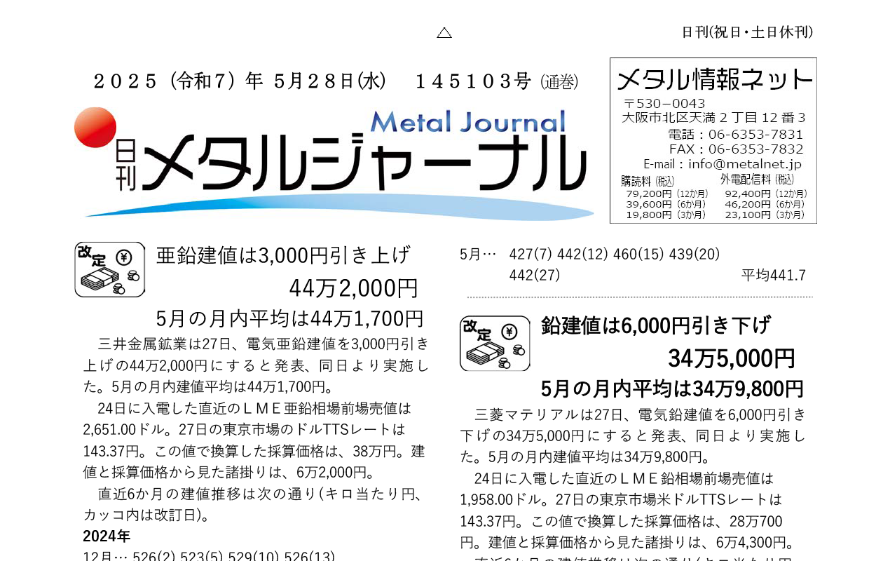 日刊メタルジャーナル5月28日号