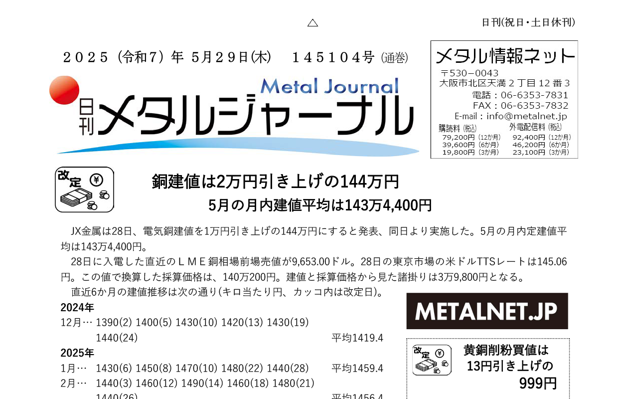 日刊メタルジャーナル5月29日号