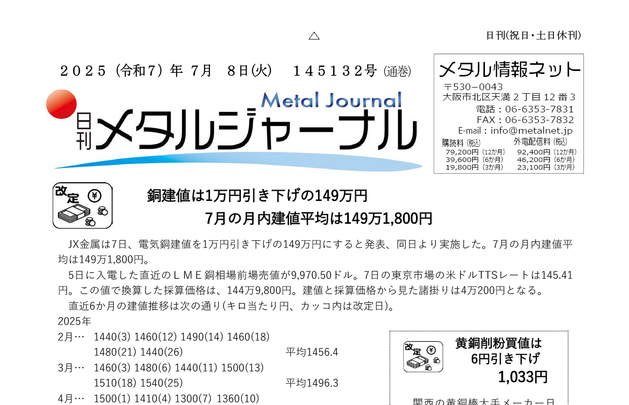 日刊メタルジャーナル7月8日号