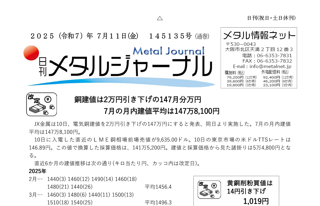 日刊メタルジャーナル7月11日号