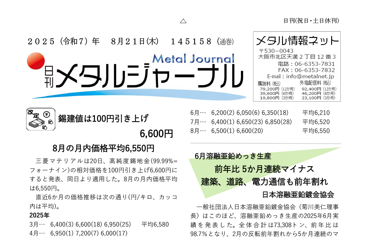 日刊メタルジャーナル8月21日号