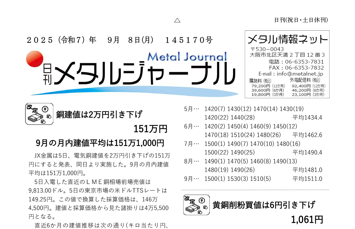 日刊メタルジャーナル9月8日号