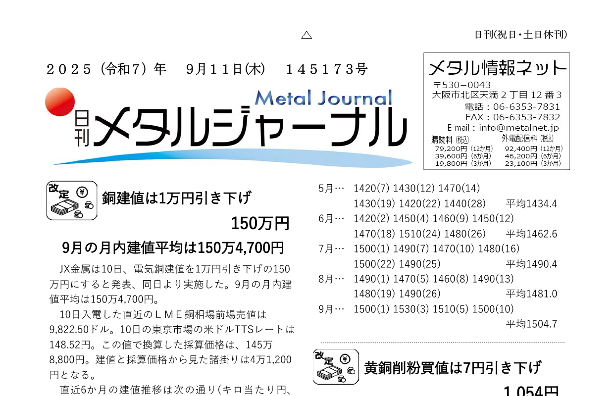 日刊メタルジャーナル9月11日号