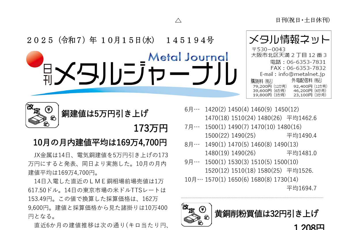 日刊メタルジャーナル2025年10月15日号