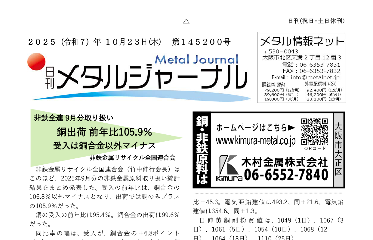 日刊メタルジャーナル2025年10月23日号