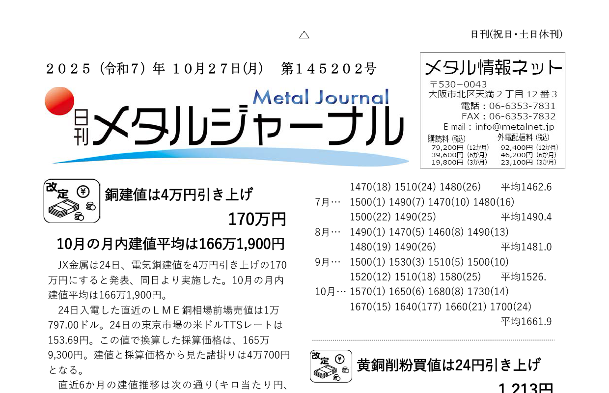 日刊メタルジャーナル2025年10月27日号