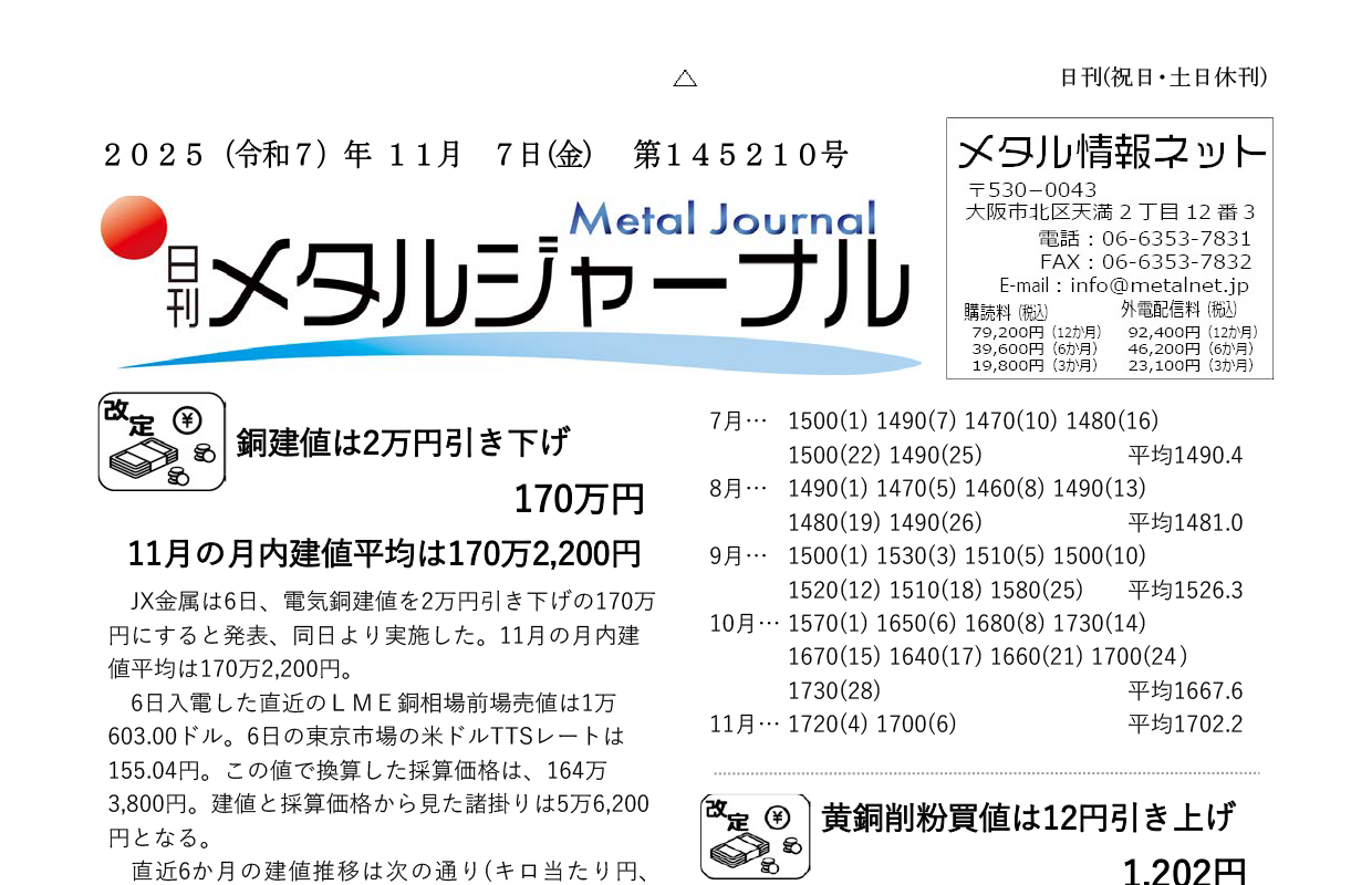 日刊メタルジャーナル2025年11月7日号