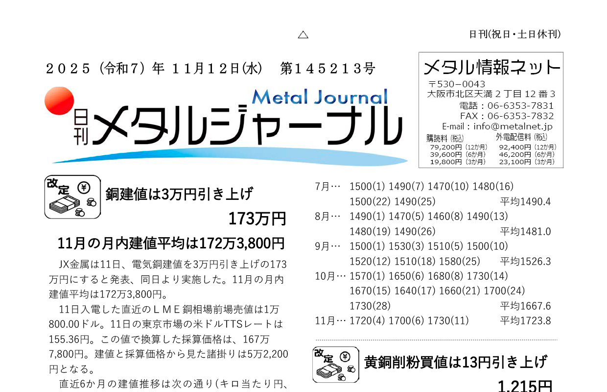 日刊メタルジャーナル2025年11月12日号