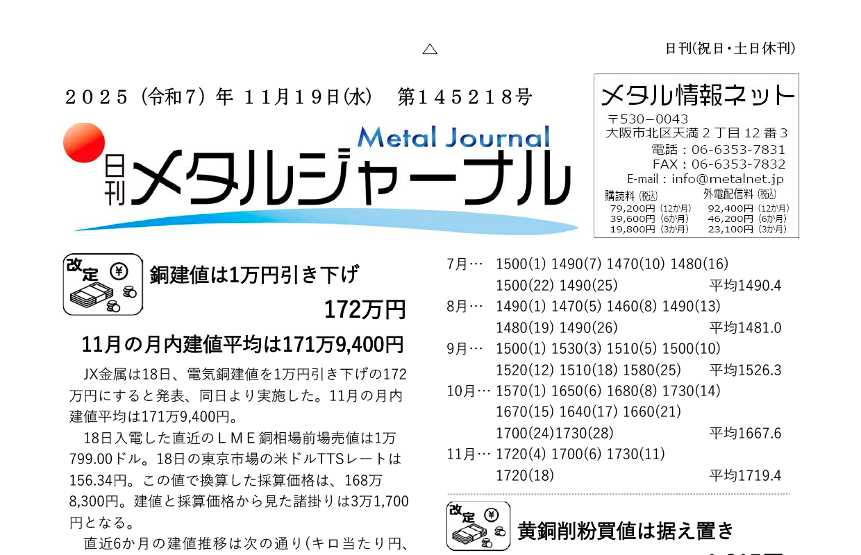 日刊メタルジャーナル2025年11月19日号