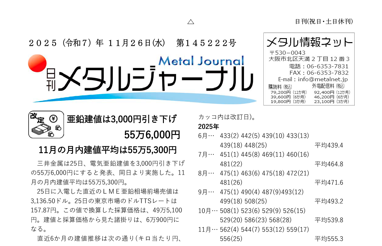 日刊メタルジャーナル2025年11月26日号