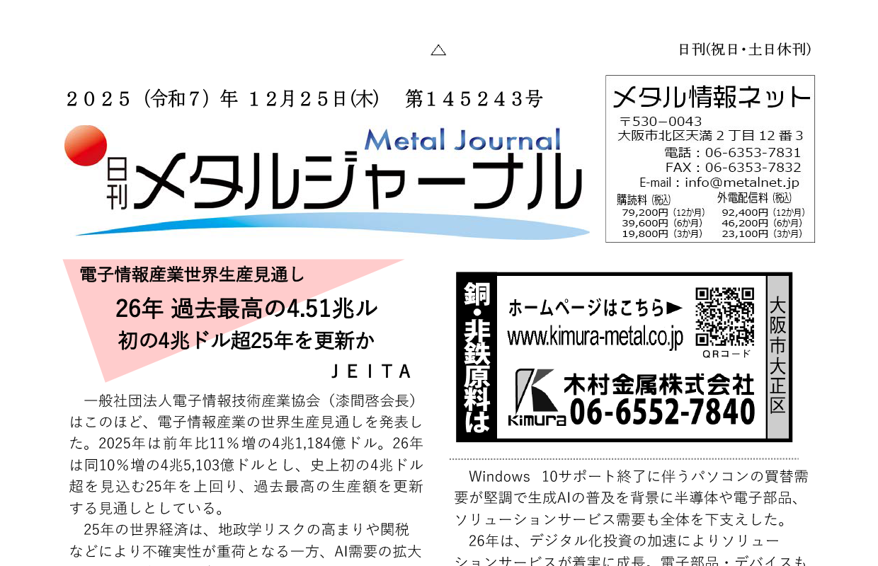 日刊メタルジャーナル2025年12月25日号