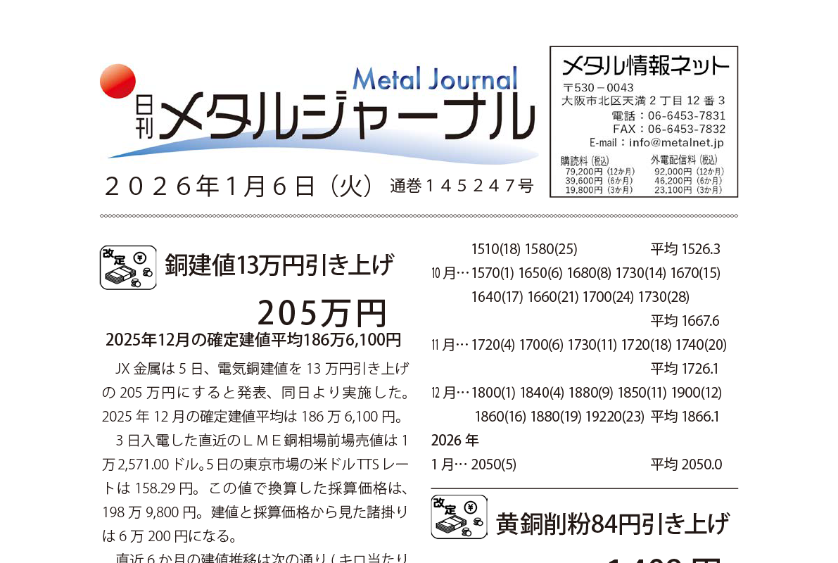日刊メタルジャーナル2026年1月6日号