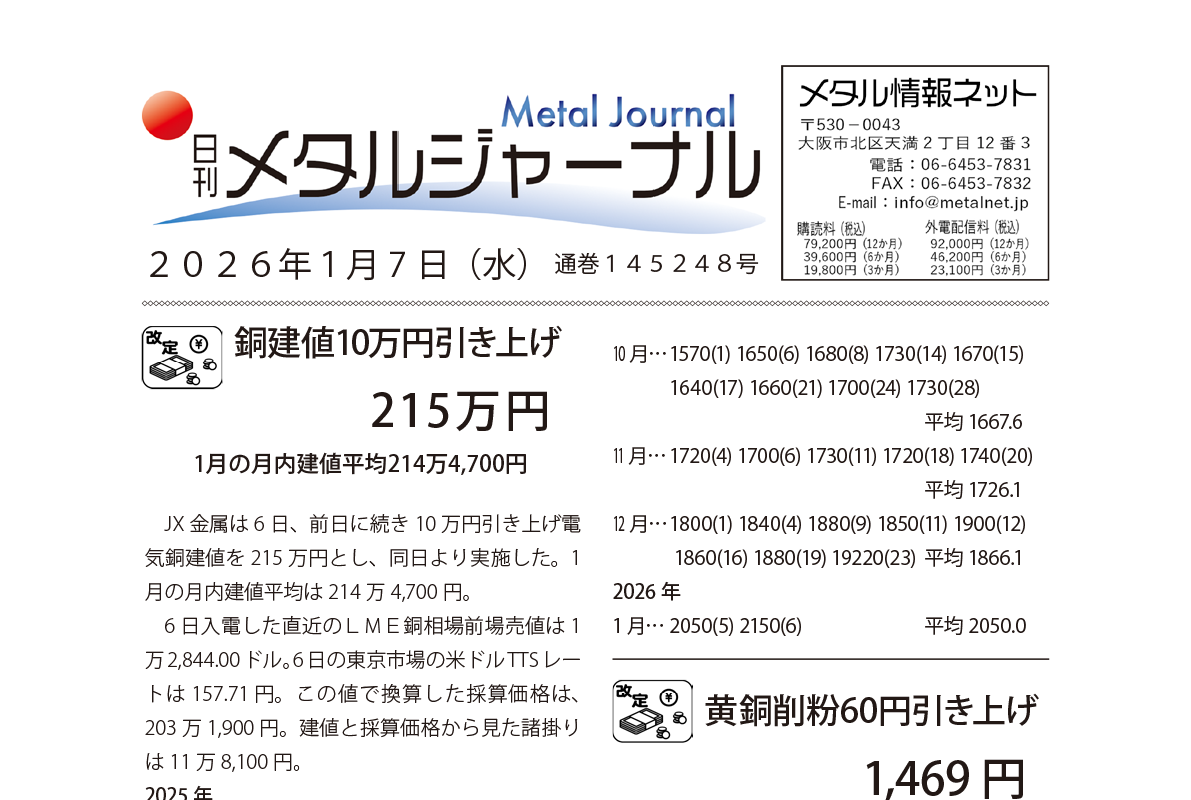 日刊メタルジャーナル2026年1月7日号