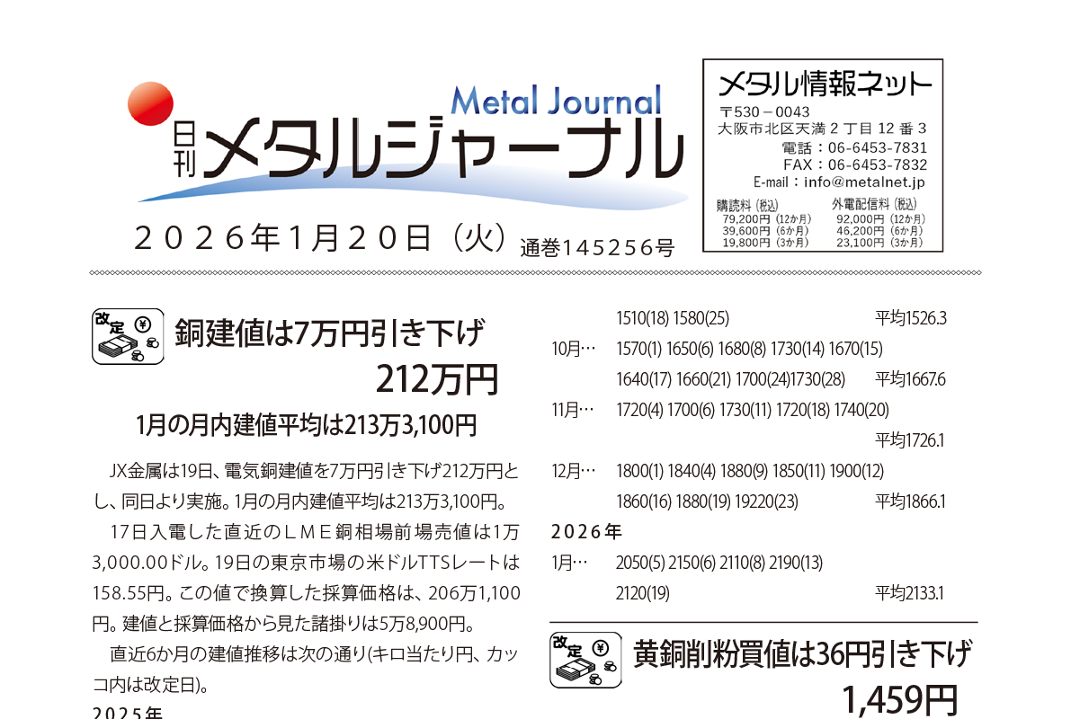 日刊メタルジャーナル2026年1月20日号
