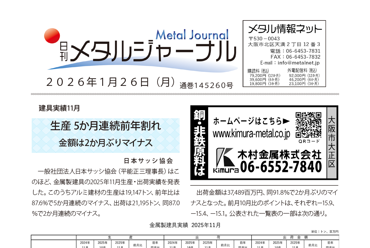 日刊メタルジャーナル2026年1月26日号
