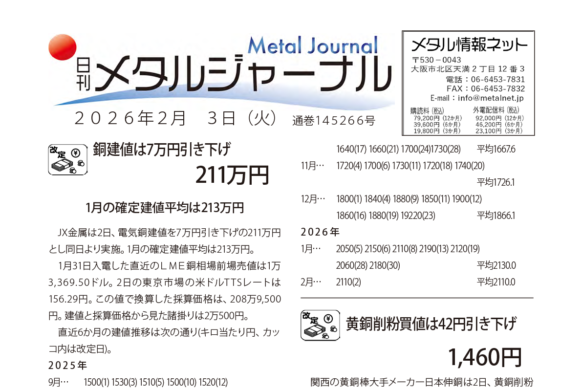日刊メタルジャーナル2026年2月3日号