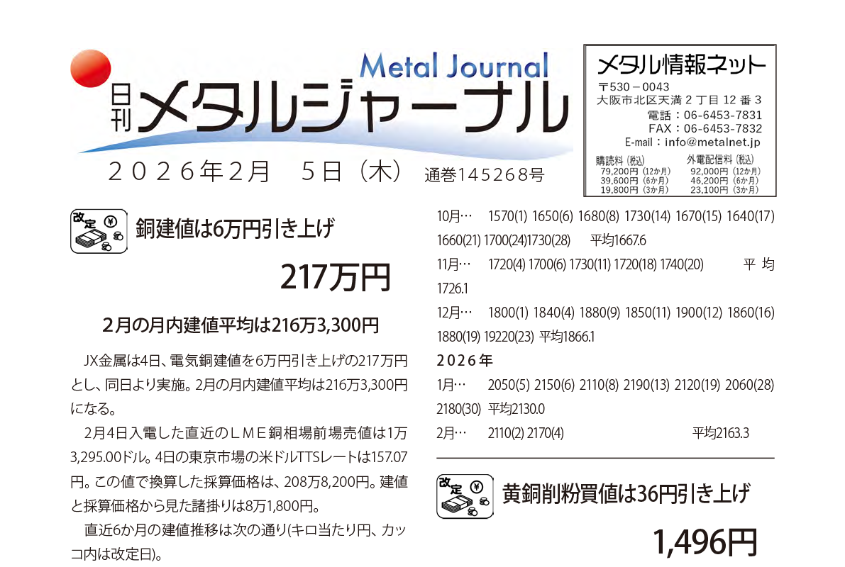 日刊メタルジャーナル2026年2月5日号