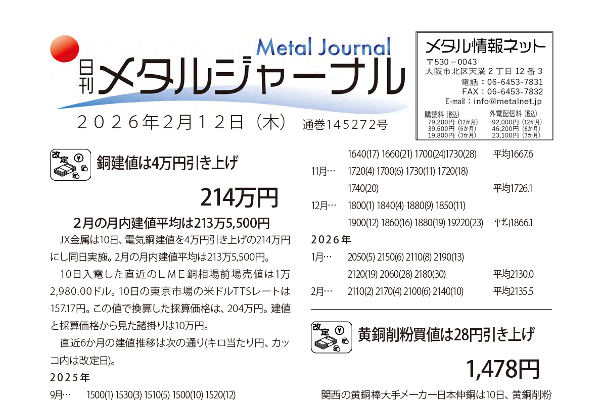 日刊メタルジャーナル2026年2月12日号