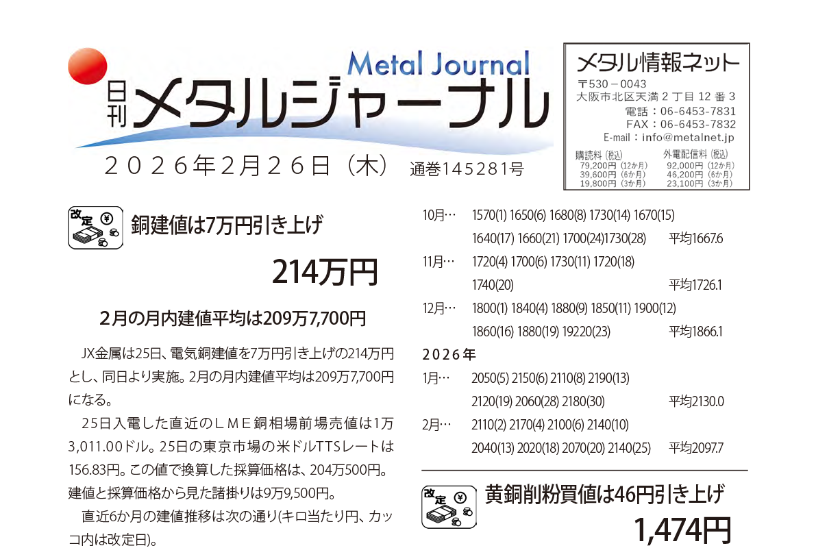 日刊メタルジャーナル2026年2月26日号