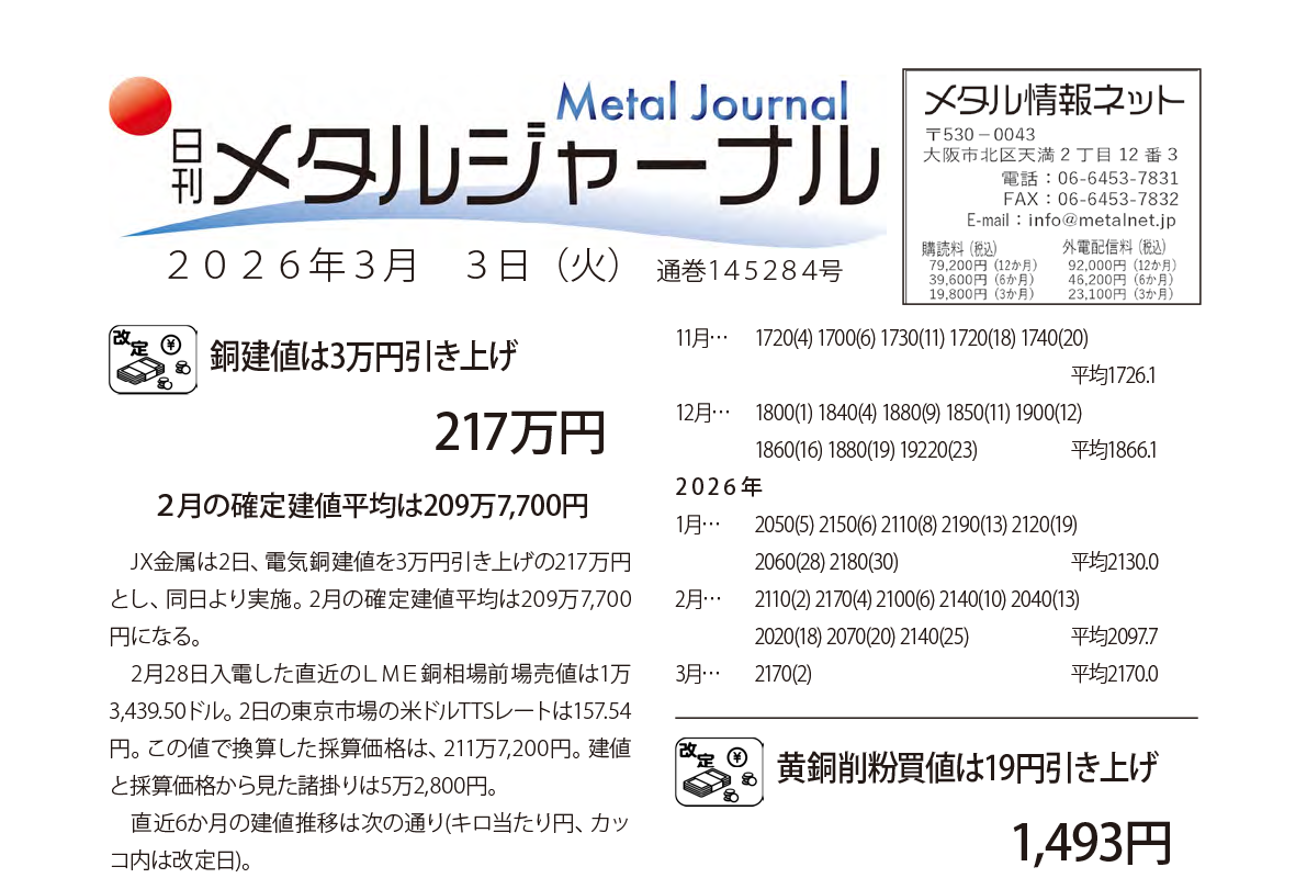 日刊メタルジャーナル2026年3月3日号
